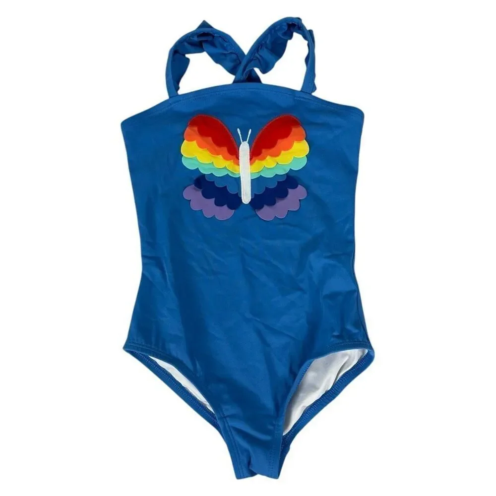 Hanna Andersson Sunblock Butterfly Art One Piece swimsuit size 5 pilling